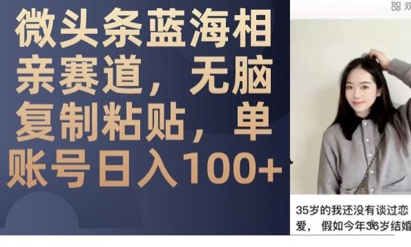 微头条蓝海相亲赛道，无脑复制粘贴，单账号日入100+-优创项目网