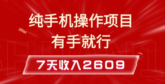 纯手机操作的小项目，有手就能做，7天收入2609+实操教程【揭秘】-优创项目网