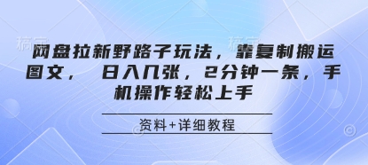 网盘拉新野路子玩法，靠复制搬运图文， 日入几张，2分钟一条，手机操作轻松上手-优创项目网