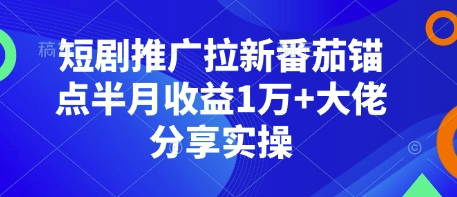 短剧推广拉新番茄锚点半月收益1万+大佬分享实操-优创项目网