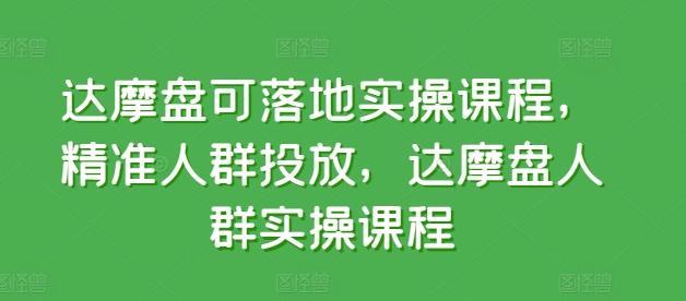达摩盘可落地实操课程，精准人群投放，达摩盘人群实操课程-优创项目网