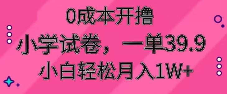 0成本开撸，小学试卷，一单39.9，小白轻松月入1W+-优创项目网