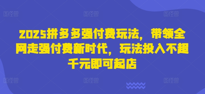 2025拼多多强付费玩法，带领全网走强付费新时代，玩法投入不超千元即可起店-优创项目网