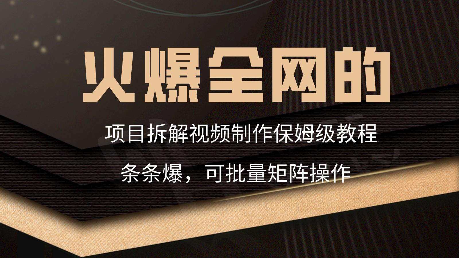 火爆全网的项目拆解类视频如何制作，条条爆，保姆级教程-优创项目网