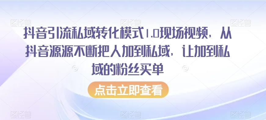 抖音引流私域转化模式1.0现场视频，从抖音源源不断把人加到私域，让加到私域的粉丝买单-优创项目网