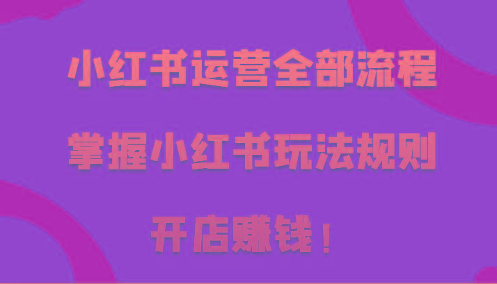 小红书运营全部流程，掌握小红书玩法规则，开店赚钱！-优创项目网