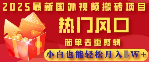 2025最新视频搬砖项目，热门风口，简单去重剪辑，小白也能轻松月入过W-优创项目网