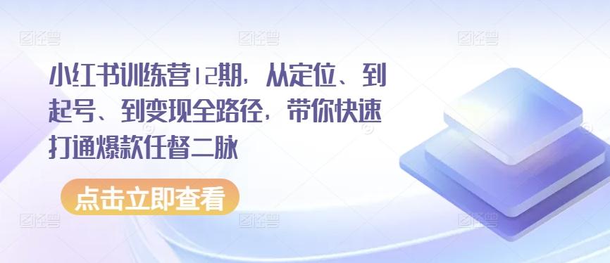 小红书训练营12期，从定位、到起号、到变现全路径，带你快速打通爆款任督二脉-优创项目网