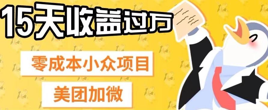 零成本小众项目，美团加微，一单4.5+，15天已经有人赚上万收益-优创项目网