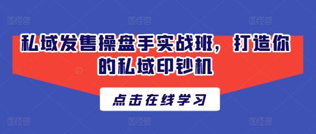 私域发售操盘手实战班，打造你的私域印钞机-优创项目网