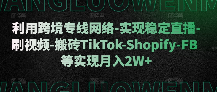 利用跨境专线网络-实现稳定直播-刷视频-搬砖TikTok-Shopify-FB等实现月入2W+【揭秘】-优创项目网