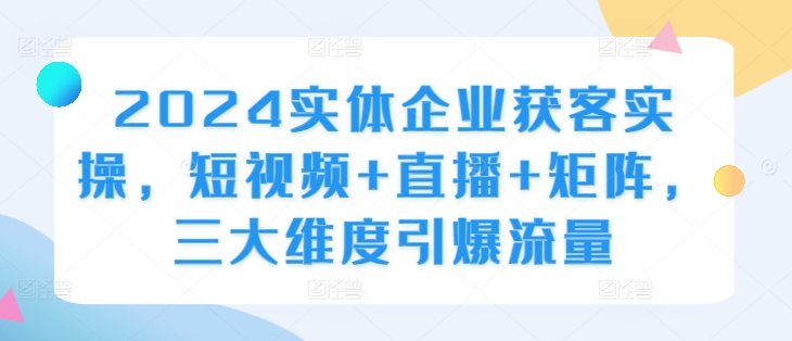2024实体企业获客实操，短视频+直播+矩阵，三大维度引爆流量-优创项目网