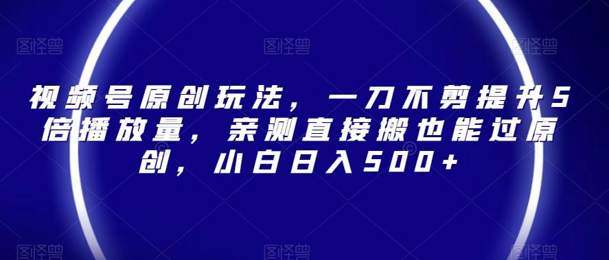 视频号原创玩法，一刀不剪提升5倍播放量，亲测直接搬也能过原创，小白日入500+【揭秘】-优创项目网