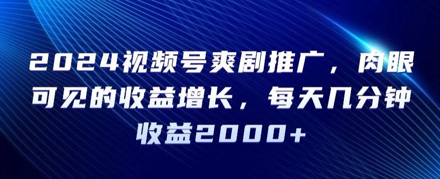 2024视频号爽剧推广，肉眼可见的收益增长，每天几分钟收益2000+【揭秘】-优创项目网