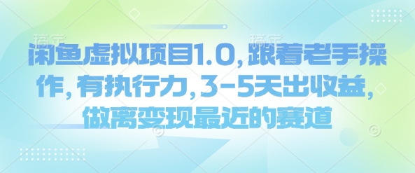 闲鱼虚拟项目1.0，跟着老手操作，有执行力，3-5天出收益，做离变现最近的赛道-优创项目网