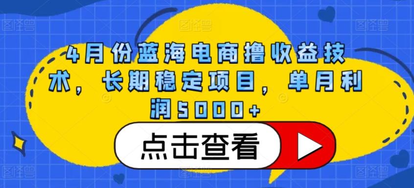 4月份蓝海电商撸收益技术，长期稳定项目，单月利润5000+【揭秘】-优创项目网