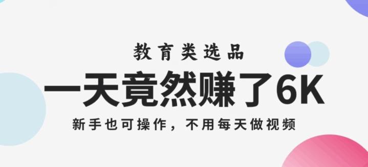 一天竟然赚了6000多，教育类选品，新手也可操作，更不用每天做短视频【揭秘】-优创项目网