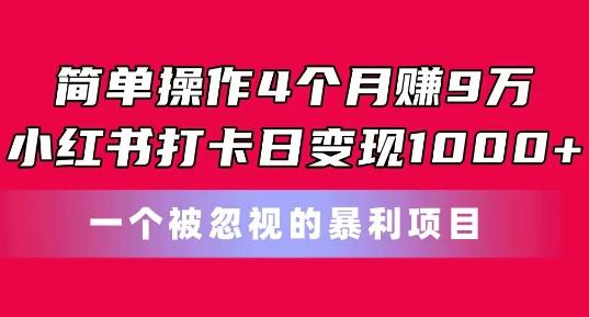 简单操作4个月赚9w，小红书打卡日变现1k，一个被忽视的暴力项目【揭秘】-优创项目网