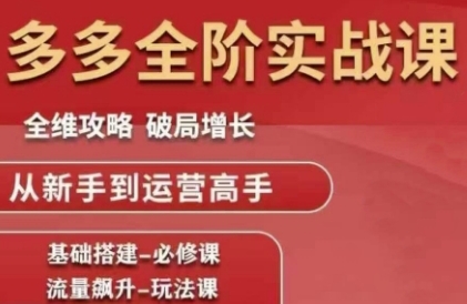 拼多多全阶实战课程，全维攻略，破局增长，从新手到运营高手-优创项目网