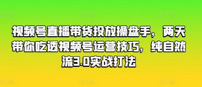 视频号直播带货投放操盘手，两天带你吃透视频号运营技巧，纯自然流3.0实战打法-优创项目网
