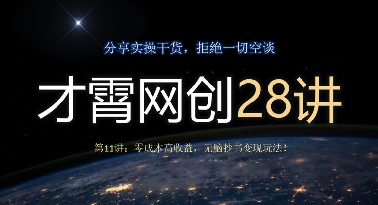 才霄网创28讲第11讲：零成本高收益，无脑抄书变现玩法！-优创项目网
