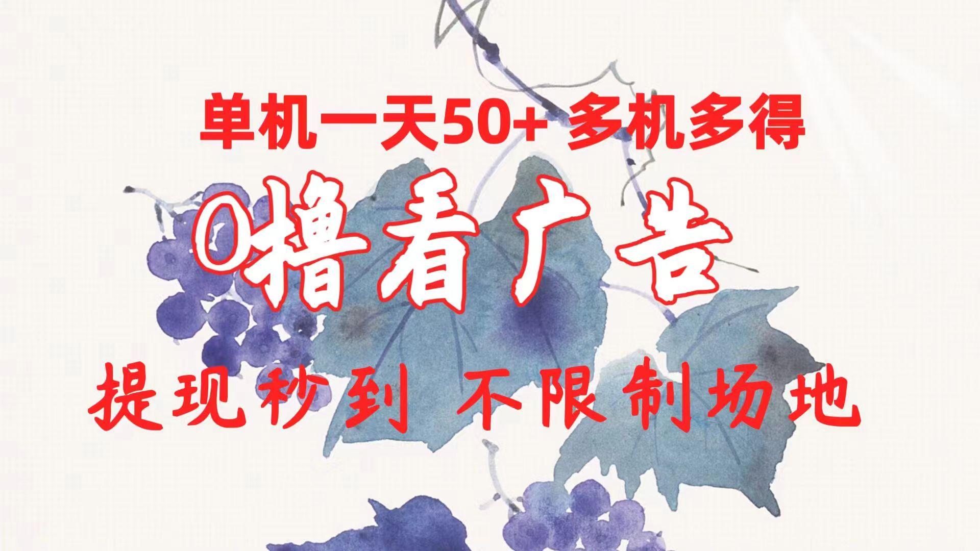 0撸看广告 单机一天50+多机多得 提现秒到 不限制场地操作-优创项目网