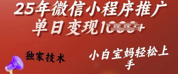 25年微信小程序推广单日变现多张，独家技术，小白宝妈轻松上手【揭秘】-优创项目网