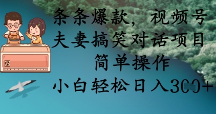 条条爆款，视频号夫妻搞笑对话项目，简单操作，小白轻松日入3张+-优创项目网
