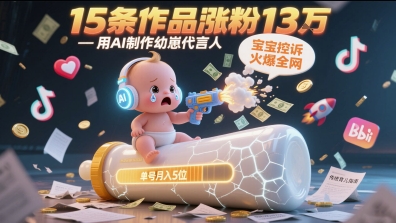 用AI制作幼崽代言人，宝宝的控诉火爆全网，15条作品涨粉13W，单号月入5位数实操教程-优创项目网