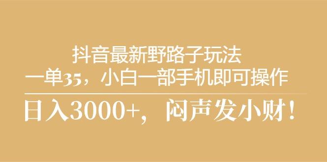 抖音最新野路子玩法，一单35，小白一部手机即可操作，，日入3000+，闷...-优创项目网