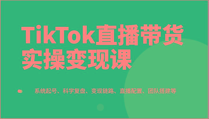 TikTok直播带货实操变现课：系统起号、科学复盘、变现链路、直播配置、团队搭建等-优创项目网