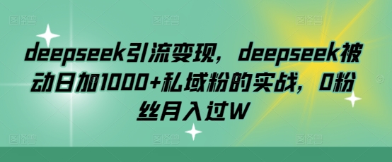 deepseek引流变现，deepseek被动日加1000+私域粉的实战，0粉丝月入过W-优创项目网