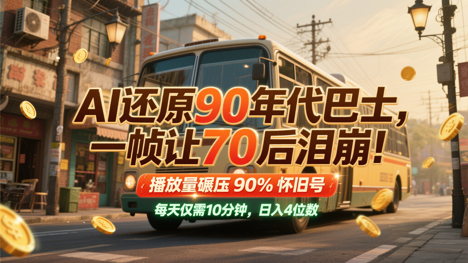 AI还原90年代巴士，一帧让70后泪崩！播放量碾压90%怀旧号，每天10分钟，日入4位数-优创项目网