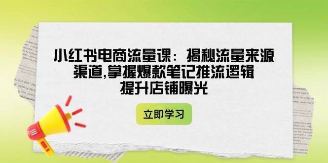 小红书电商流量课：揭秘流量来源渠道,掌握爆款笔记推流逻辑,提升店铺曝光-优创项目网