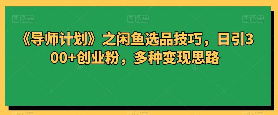《导师计划》之闲鱼选品技巧，日引300+创业粉，多种变现思路-优创项目网