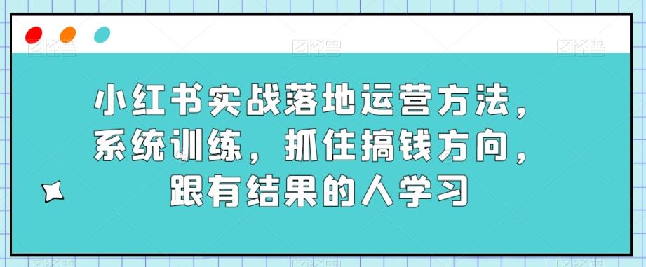 小红书实战落地运营方法，系统训练，抓住搞钱方向，跟有结果的人学习-优创项目网