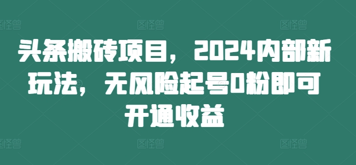 头条搬砖项目，2024内部新玩法，无风险起号0粉即可开通收益-优创项目网
