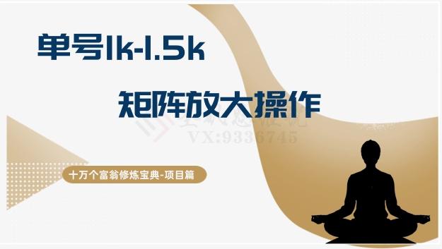 十万个富翁修炼宝典15.单号1k-1.5k，矩阵放大操作-优创项目网