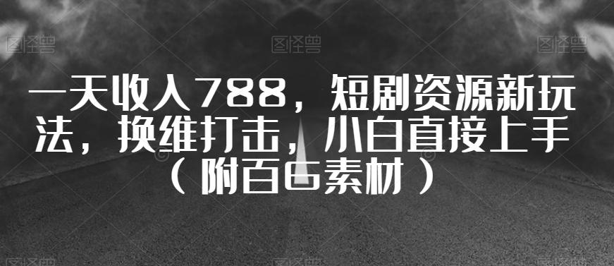一天收入788，短剧资源新玩法，换维打击，小白直接上手（附百G素材）【揭秘】-优创项目网