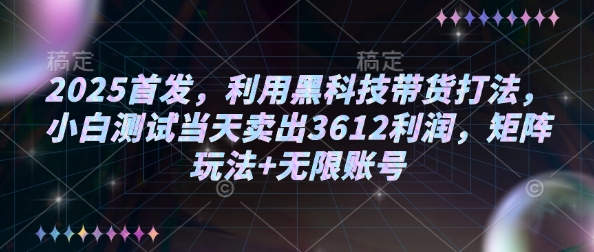 2025首发，利用黑科技带货打法，小白测试当天卖出3612利润，矩阵玩法+无限账号【揭秘】-优创项目网