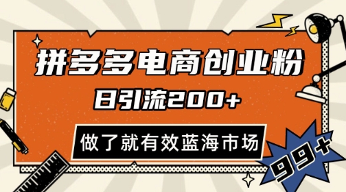 拼多多引流电商创业粉，日引200+，可矩阵放大，做了就有效【揭秘】-优创项目网