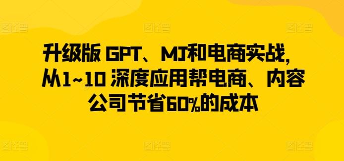 升级版 GPT、MJ和电商实战，从1~10 深度应用帮电商、内容公司节省60%的成本-优创项目网