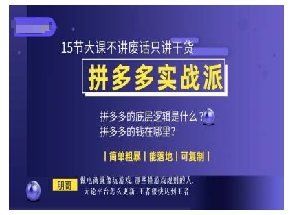 朋哥电商(拼多多实战派)，15节大课不讲废话只讲干货，简单粗暴 能落地 可复制-优创项目网