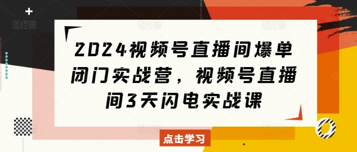 2024视频号直播间爆单闭门实战营，视频号直播间3天闪电实战课-优创项目网
