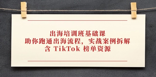 出海培训班基础课，助你跑通出海流程，实战案例拆解，含 TikTok 榜单资源-优创项目网