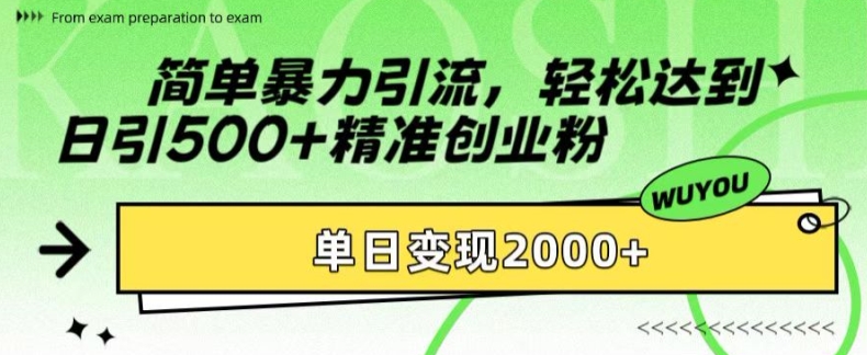 简单暴力引流，轻松达到日引500+精准创业粉，单日变现2k【揭秘】-优创项目网