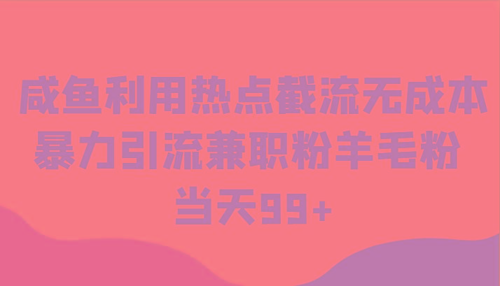 咸鱼利用热点截流无成本暴力引流兼职粉羊毛粉 当天99+-优创项目网