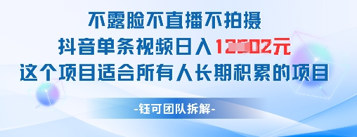 不露脸不直播不拍摄抖音单条视频日入1k+这个项目适合所有人长期积累的项目-优创项目网
