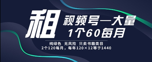 租视频号，一个60每月，2个120.纯绿色、无风险，常年租【揭秘】-优创项目网