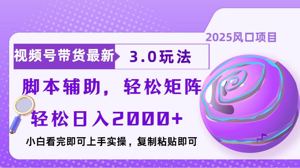 视频号带货最新3.0玩法，作品制作简单，当天起号，复制粘贴，脚本辅助…-优创项目网